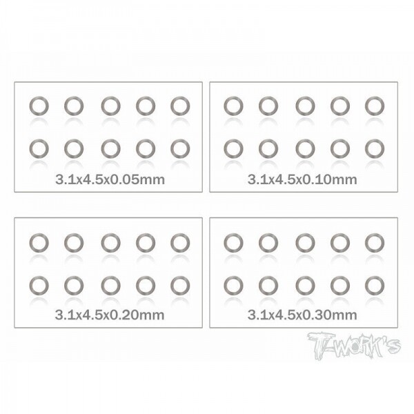 Ʈڸ,3x4.5x0.05,0.1,0.2,0.3mm Shim Washer Set each 10pcs. (#TA-095-3)