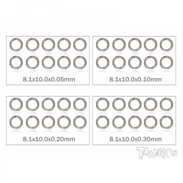 Ʈڸ,8x10x0.05,0.1,0.2,0.3mm Shim Washer Set each 10pcs. (#TA-095-8)