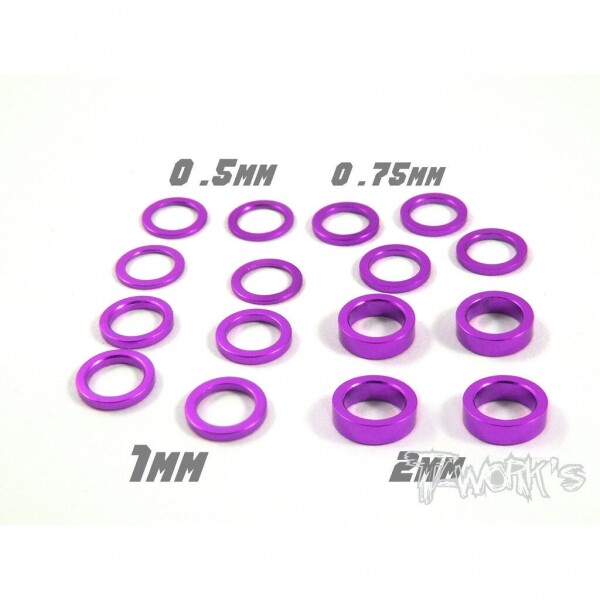 Ʈڸ,Aluminum 5x7 Shim Set 0.5, 0.75 ,1 ,2 ,3 ,5mm each 4pcs ( Purple ) (#TA-046P)