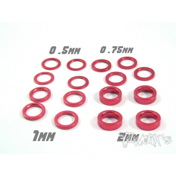 Ʈڸ,Aluminum 5x7 Shim Set 0.5, 0.75 ,1 ,2 ,3 ,5mm each 4pcs ( Red ) (#TA-046R)